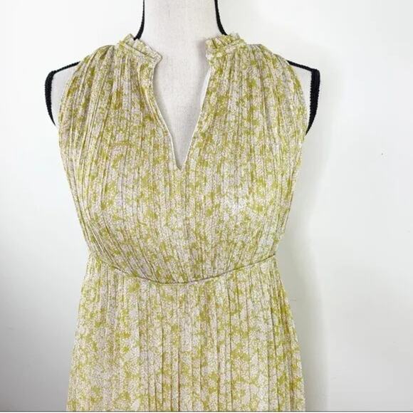 Anthropologie See U Soon Yellow floral pleated lined dress Size Medium *f6 - Picture 4 of 5